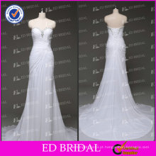 ED Bridal Real Sample Vestidos de casamento de praia Mermaid Strapless Vestidos de casamento plissados ​​China Chiffon White